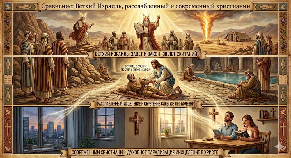 Исцеление расслабленного в Вифезде - 38 лет болезни как пророческий ключ 3 Ветхий Израиль, расслабленный и современный христианин